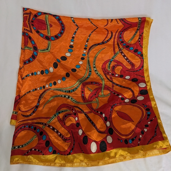 Colorful Large Printed Orange Fashion Scarf - Picture 3 of 8